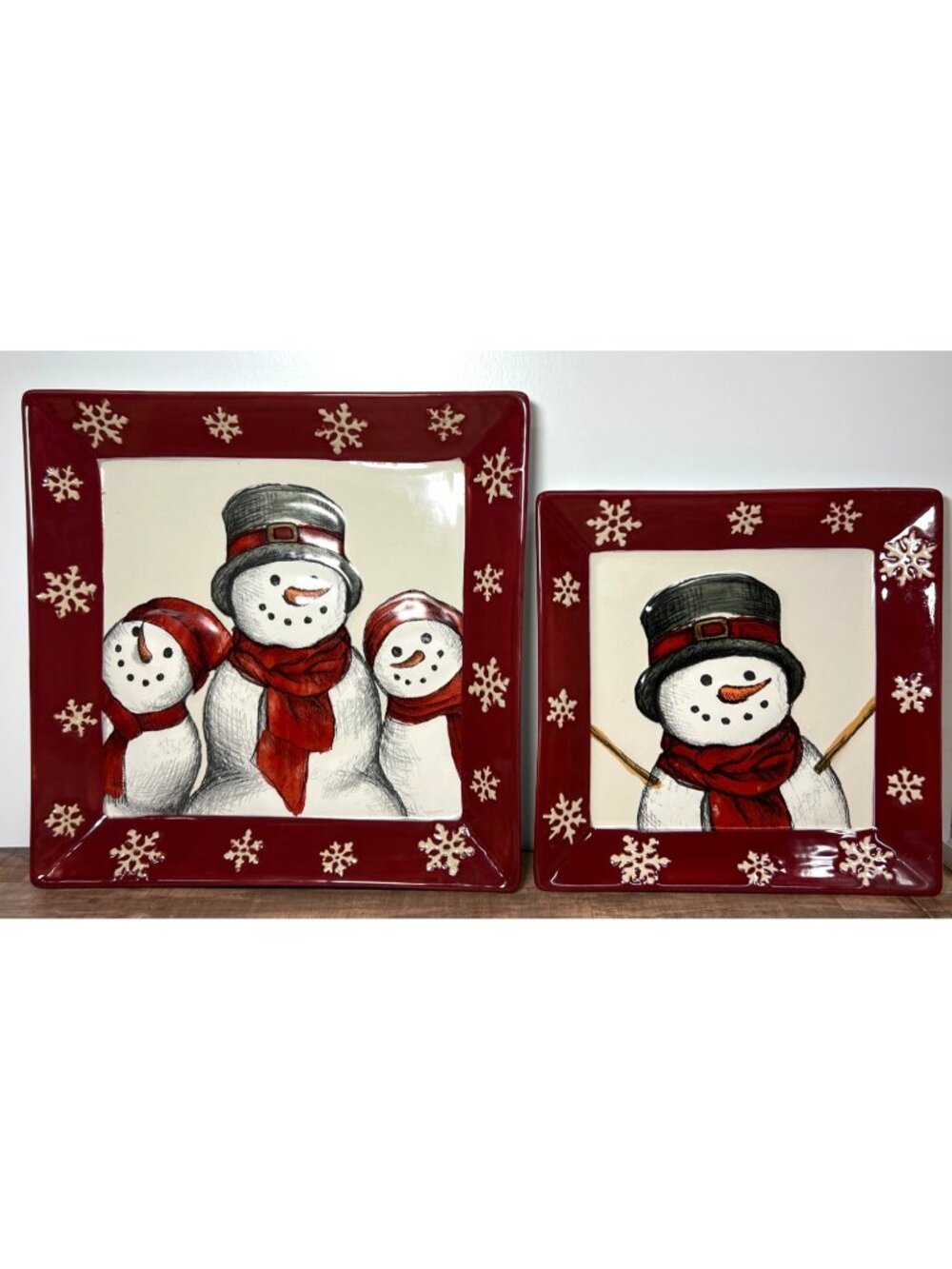 2 St. Nicholas Square Yuletide Snowman Ceramic Decorative Plates